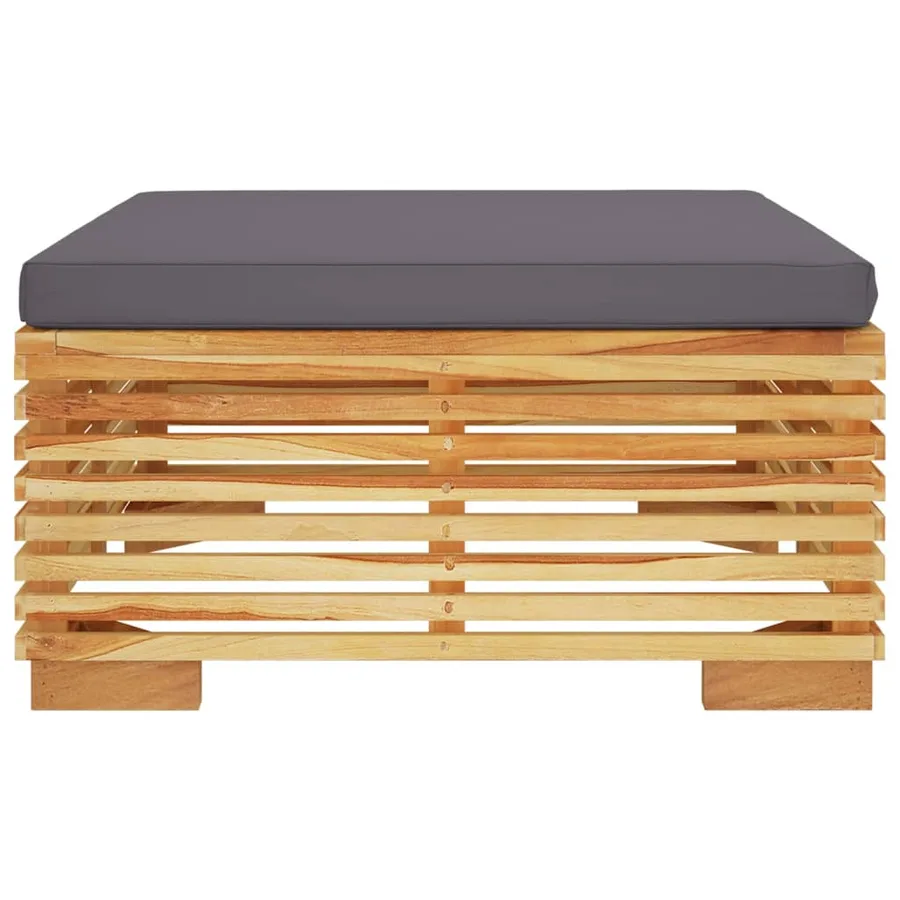 Repose-pied de jardin et coussin Gris foncé Bois de teck massif - 3