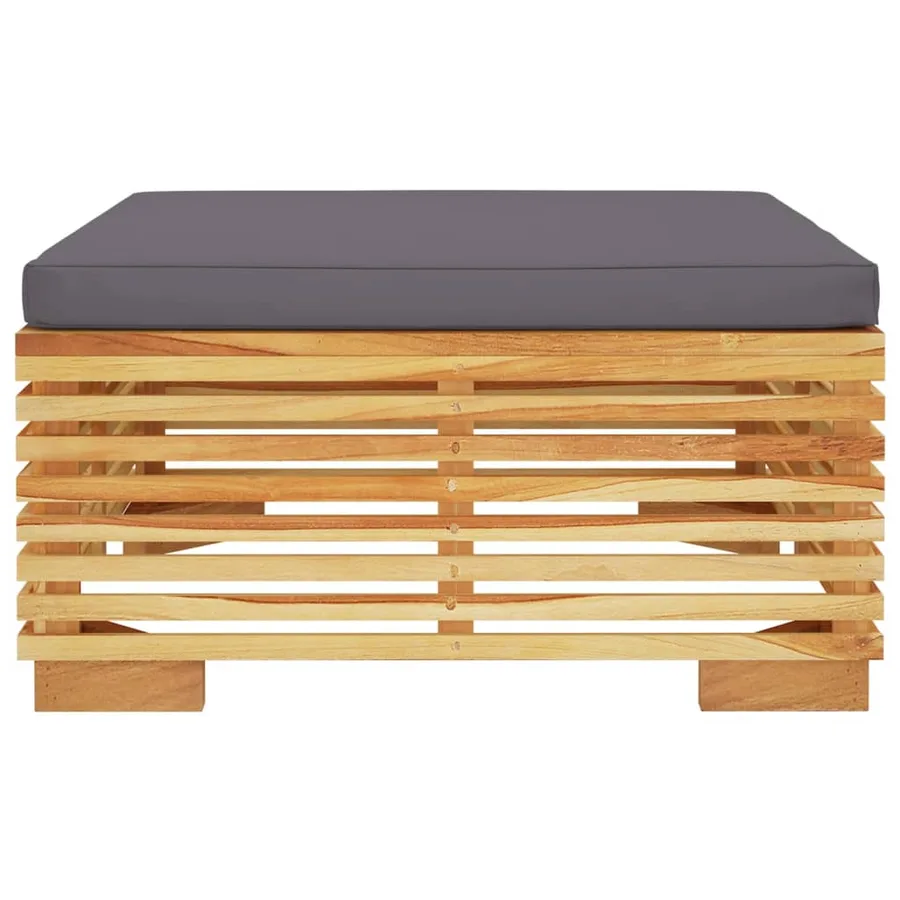 Repose-pied de jardin et coussin Gris foncé Bois de teck massif - 4