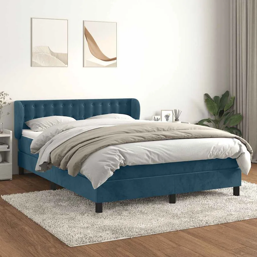 Sommier à lattes de lit et matelas Bleu foncé 140x200cm Velours