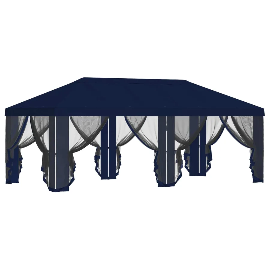 Housse de tonnelle avec murs latéraux 6 x 3 m Bleu Polyester - 4