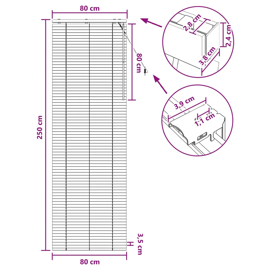 Store Vénitien Blanc 80 x 250 cm 35 mm Bois de paulownia massif - 9