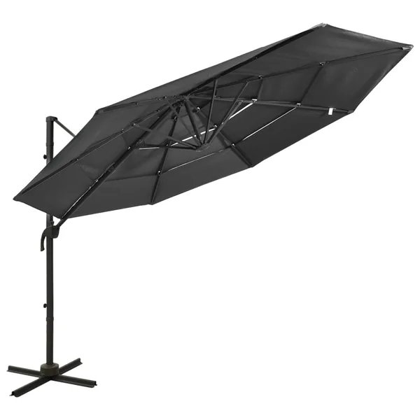 Parasol de jardin à 4 niveaux avec mât en aluminium anthracite