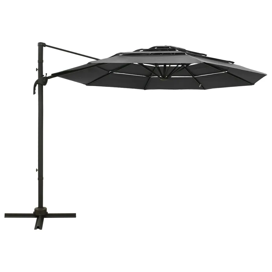 Parasol de jardin à 4 niveaux avec mât en aluminium anthracite - 2