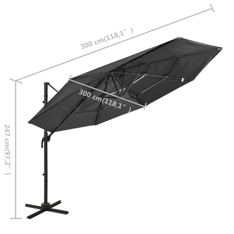 Parasol de jardin à 4 niveaux avec mât en aluminium anthracite - 8