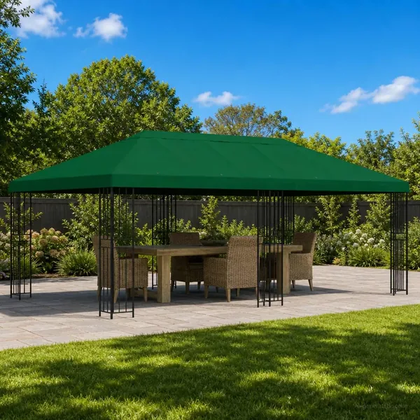 Gazebo avec murs latéraux 6 x 3 m Vert Polyester et Acier 190