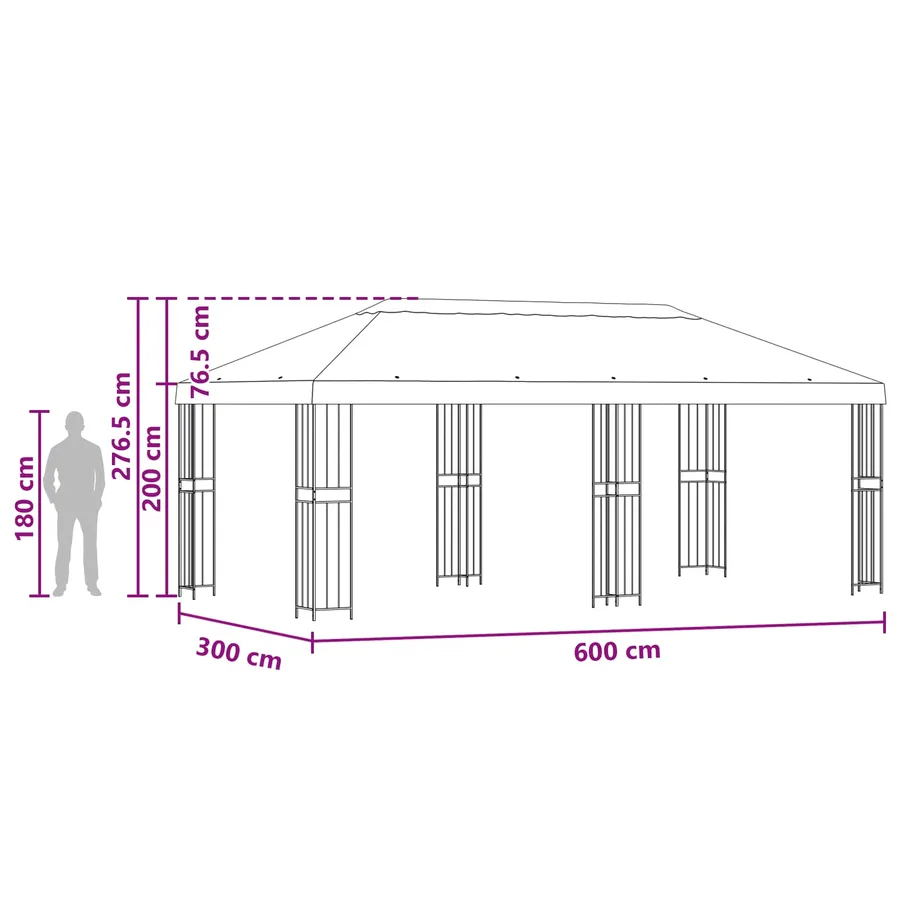Gazebo avec murs latéraux 6 x 3 m Vert Polyester et Acier 190 - 6