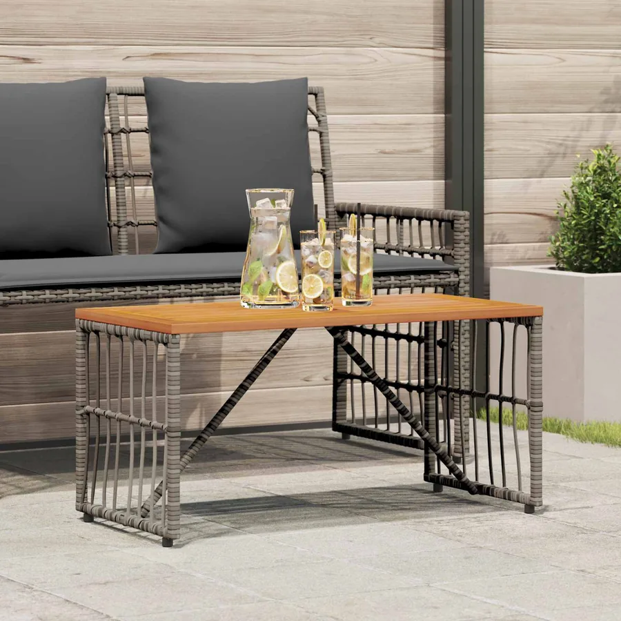 Table de jardin Gris 80 x 40 x 40 cm Acier et Rattan Poly