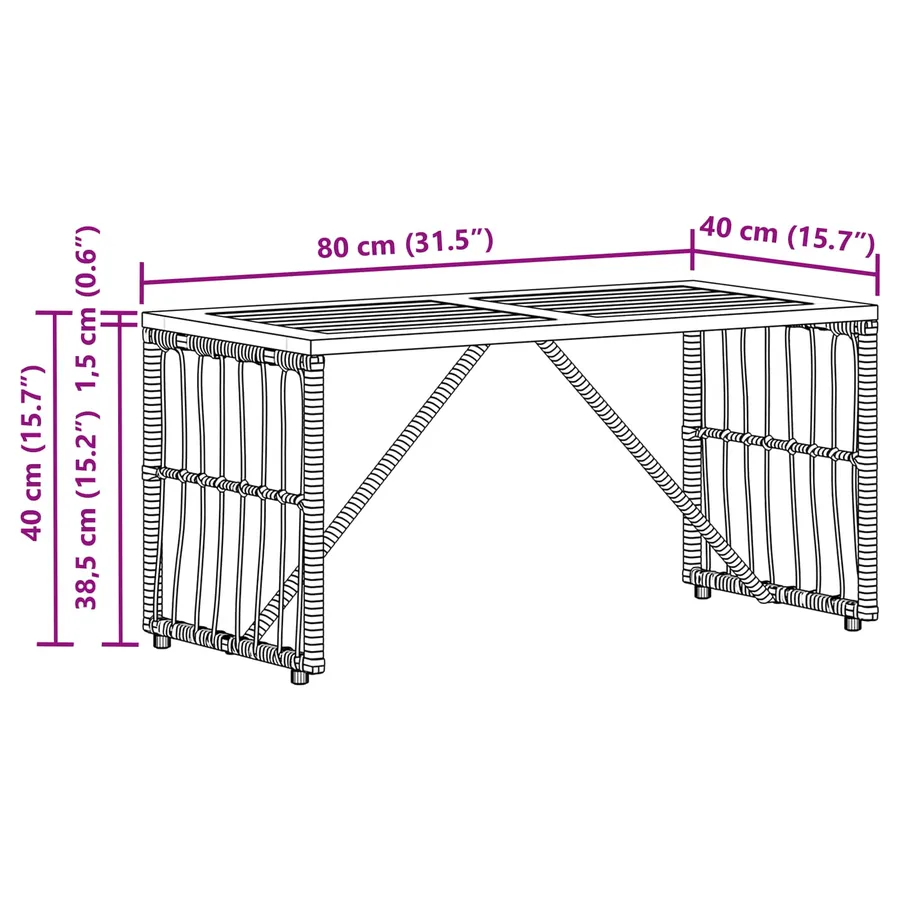 Table de jardin Gris 80 x 40 x 40 cm Acier et Rattan Poly - 13