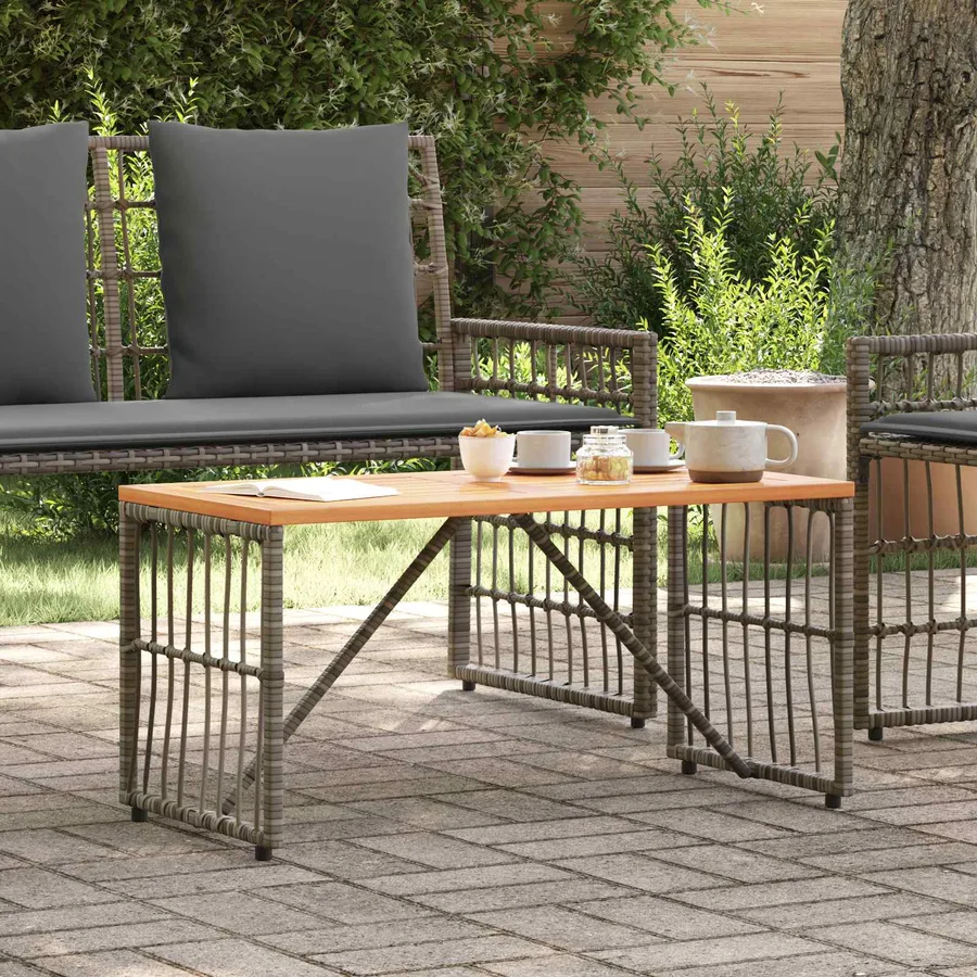 Table de jardin Gris 80 x 40 x 40 cm Acier et Rattan Poly - 4