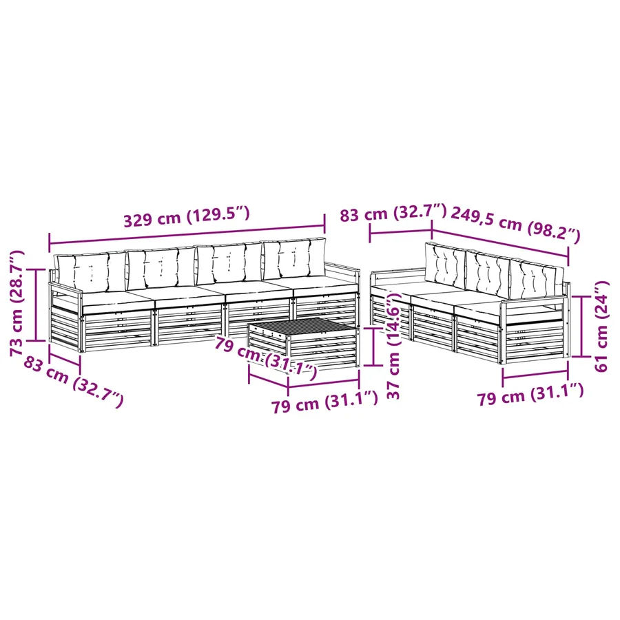 Ensemble de canapés d'extérieur 8 pcs Naturel et Anthracite - 9