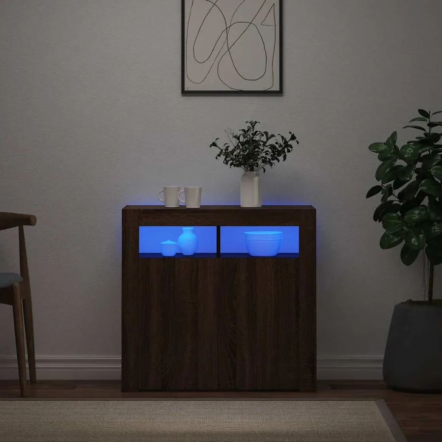 Buffet avec lumières LED chêne marron 80x35x75 cm - 3