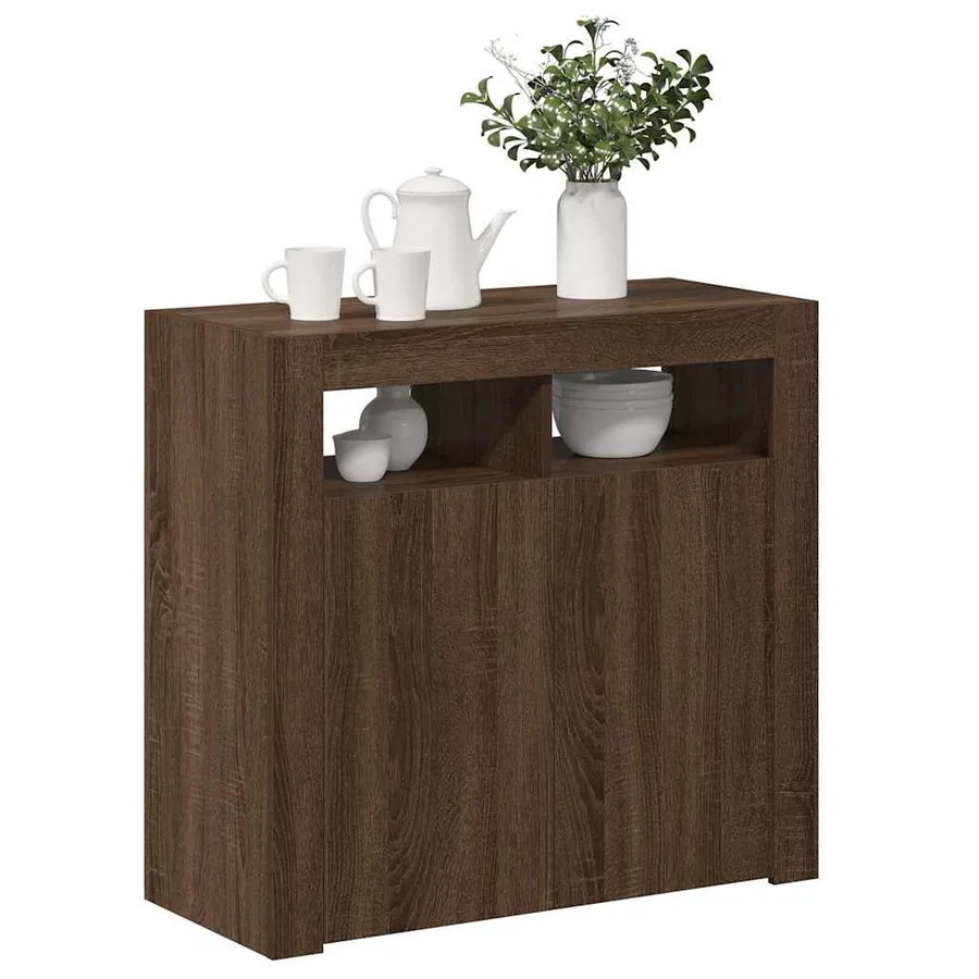 Buffet avec lumières LED chêne marron 80x35x75 cm - 4