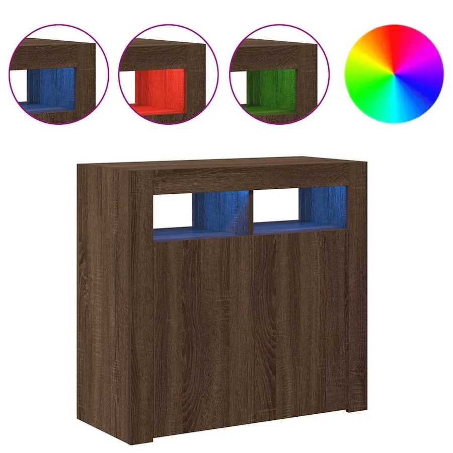 Buffet avec lumières LED chêne marron 80x35x75 cm - 5