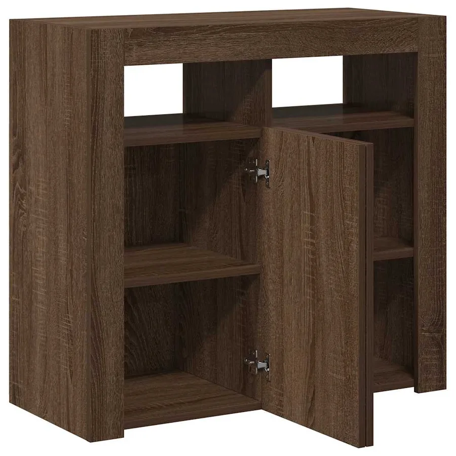 Buffet avec lumières LED chêne marron 80x35x75 cm - 7