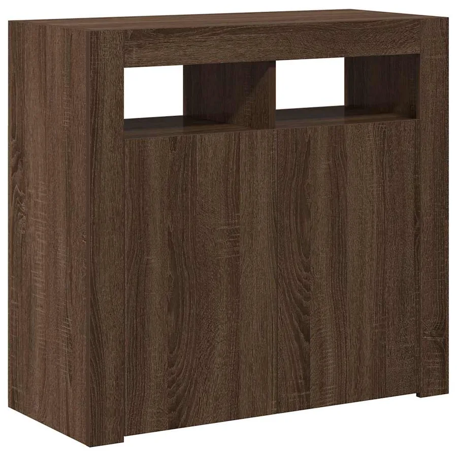 Buffet avec lumières LED chêne marron 80x35x75 cm - 8