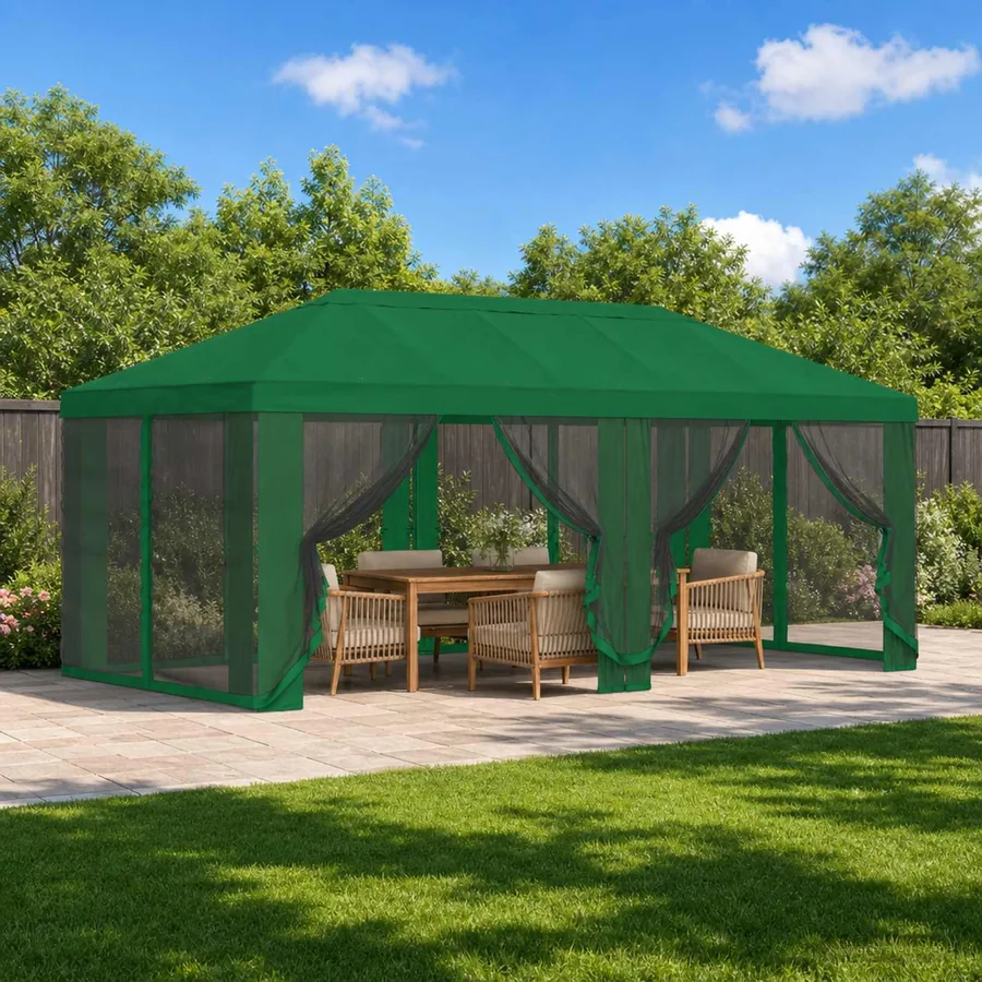 Housse de tonnelle avec murs latéraux 6 x 3 m Vert Polyester