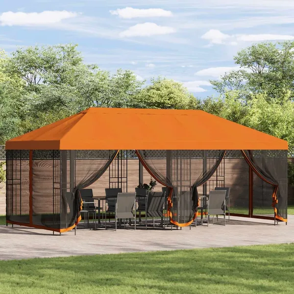 Gazebo avec murs latéraux 6 x 3 m Orange Polyester et Acier 190