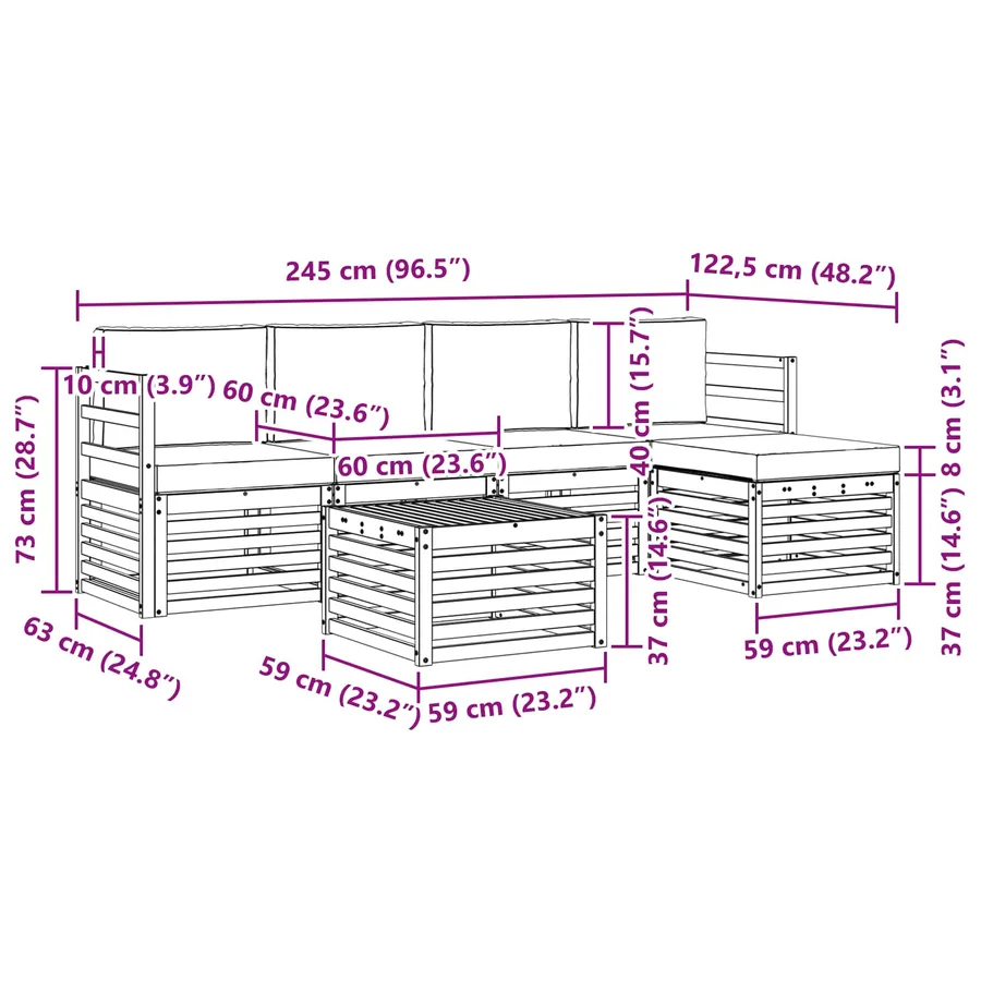 Ensemble de canapés d'extérieur 6 pcs Gris Naturel et Clair - 8