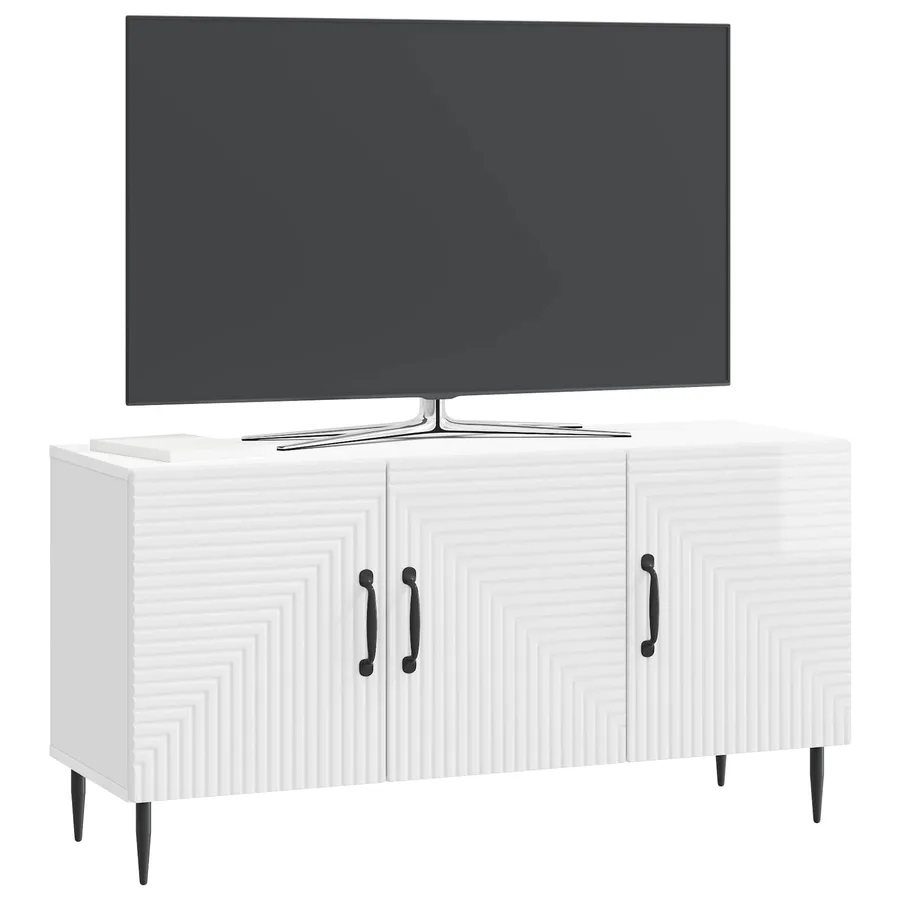 Meuble TV Blanc brillant 99 x 34,5 x 50 cm Bois d'ingénierie - 3