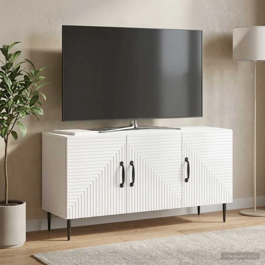 Meuble TV Blanc brillant 99 x 34,5 x 50 cm Bois d'ingénierie - 4