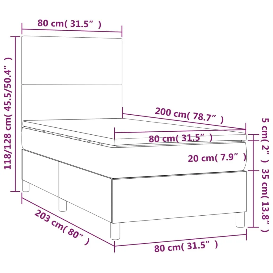 Sommier à lattes de lit et matelas et LED Noir 80x200cm Velours - 8