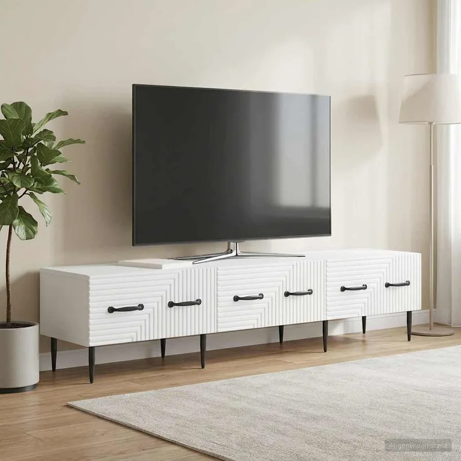 Meuble TV Blanc 147 x 34,5 x 30 cm Bois d'ingénierie - 4