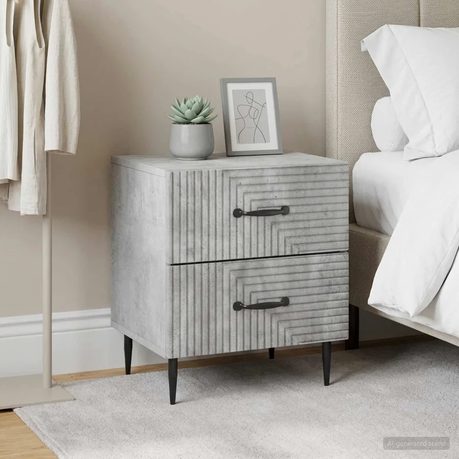 Cabinet de chevet 2 pcs Gris béton 43 x 34,5 x 47,5 cm - 4