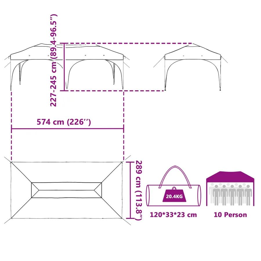 Tente de fête pop-up 575 x 288 x 245 cm Anthracite Tissu Oxford - 16