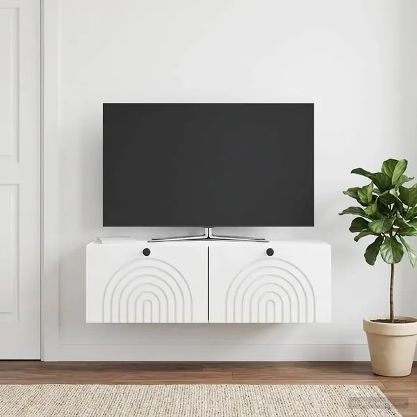 Meuble TV mural Montage mural Blanc brillant 98 x 41 x 30 cm