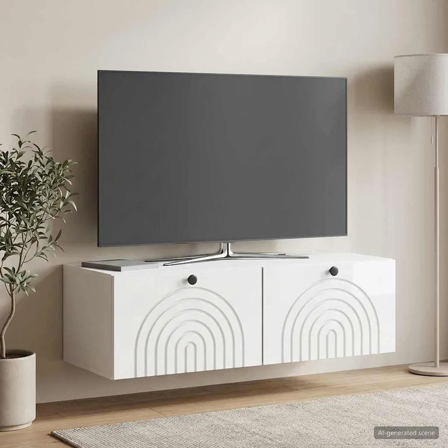 Meuble TV mural Montage mural Blanc brillant 98 x 41 x 30 cm - 4