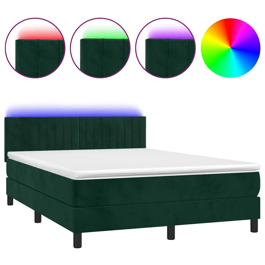 Sommier à lattes de lit avec matelas LED Vert foncé 140x200 cm - 2