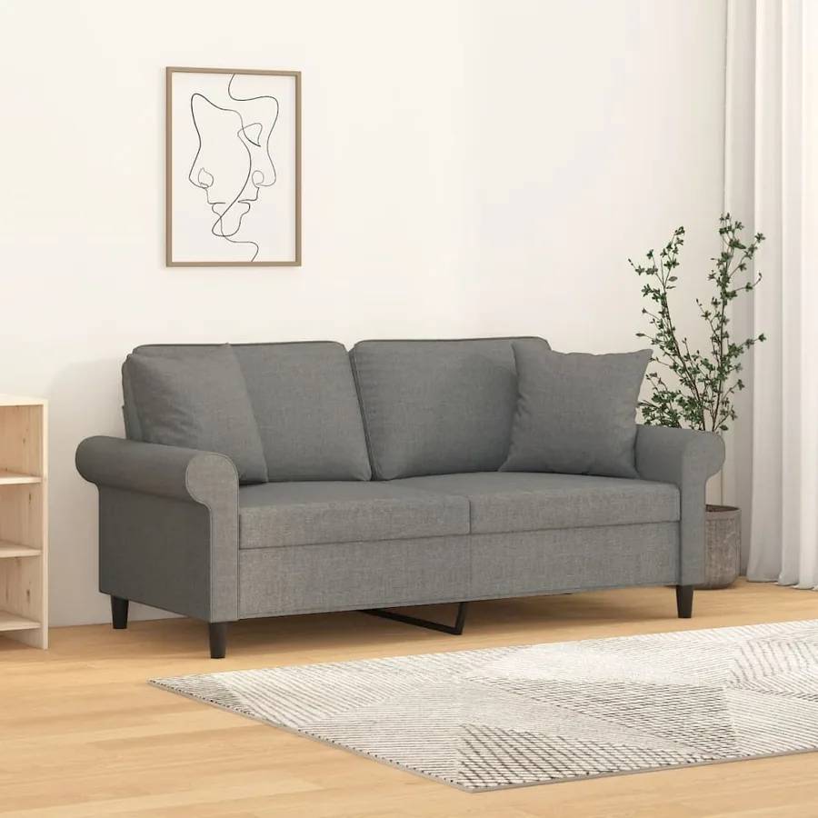 Canapé 2 places et oreillers et coussins Gris foncé 140cm Tissu