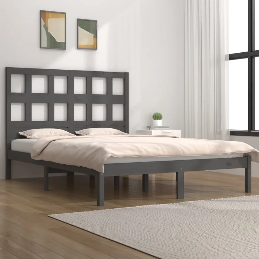 Cadre de lit sans matelas gris 200x200 cm bois massif de pin