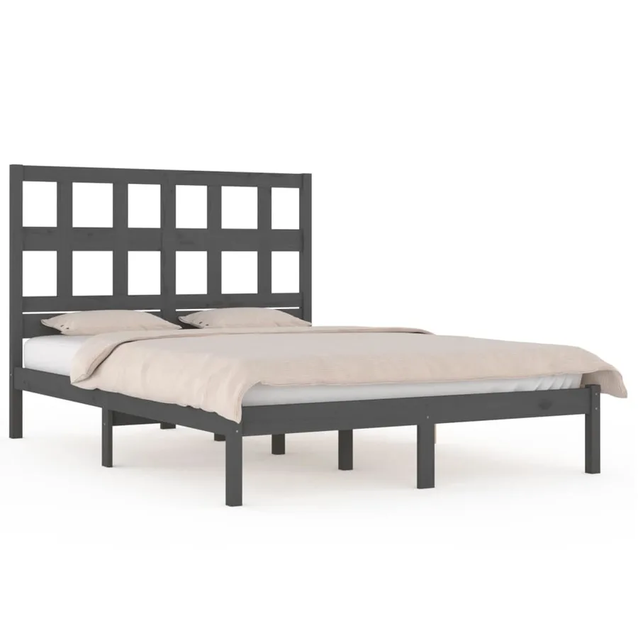 Cadre de lit sans matelas gris 200x200 cm bois massif de pin - 2