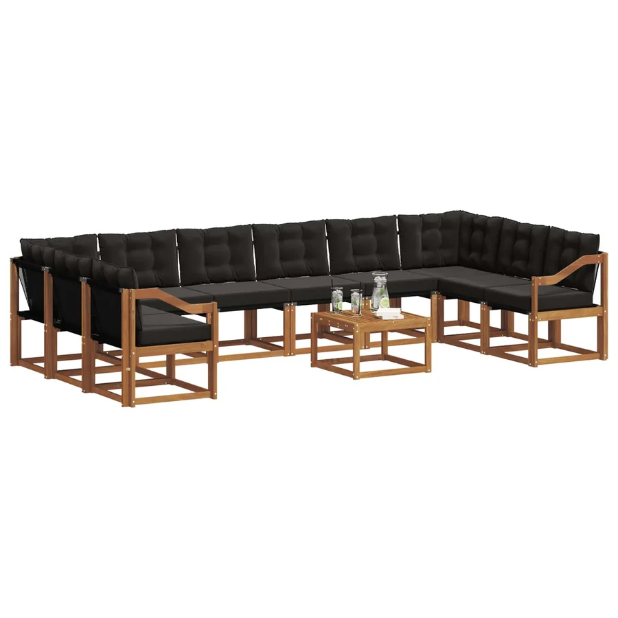 Ensemble de canapés d'extérieur 11 pcs Naturel et Noir - 3