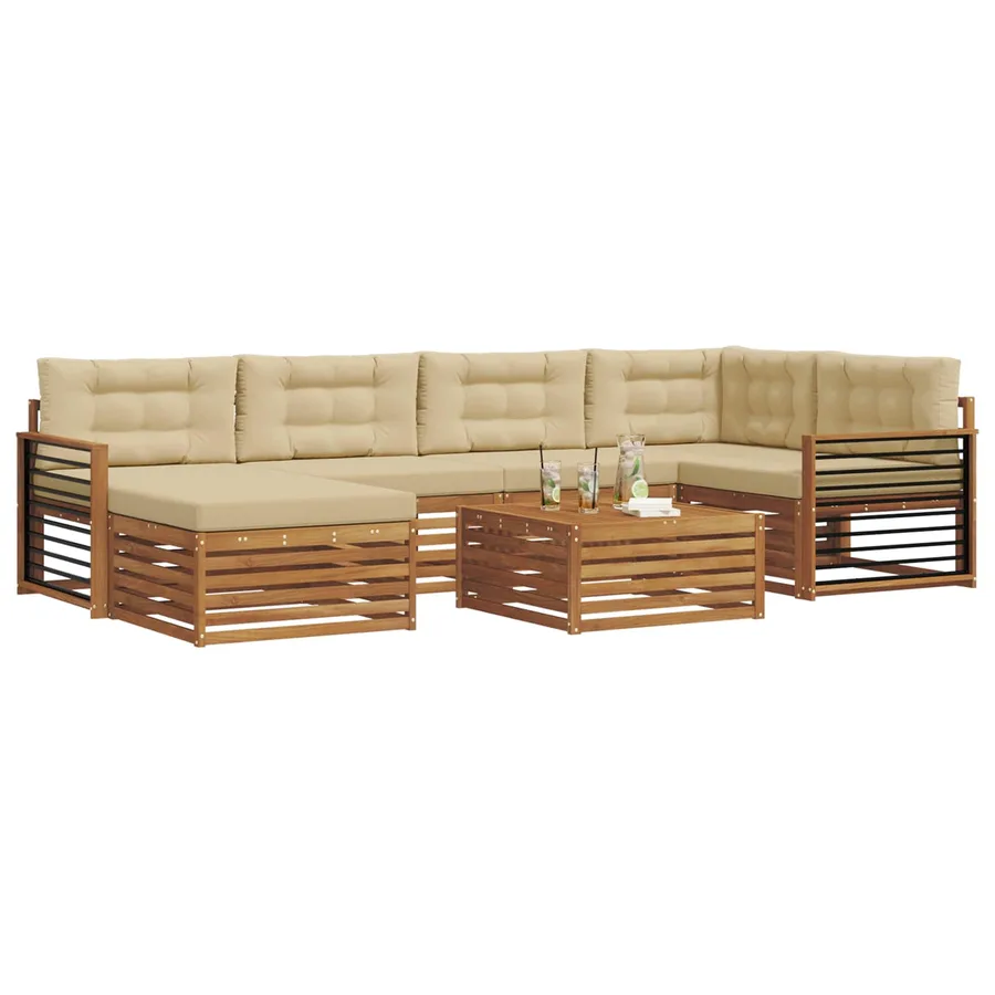 Ensemble de canapés d'extérieur 7 pcs Naturel et Beige - 3