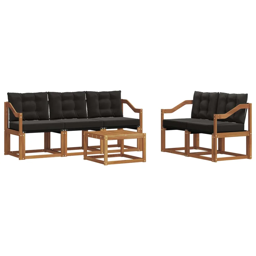 Ensemble de canapés d'extérieur 6 pcs Naturel et Noir - 2