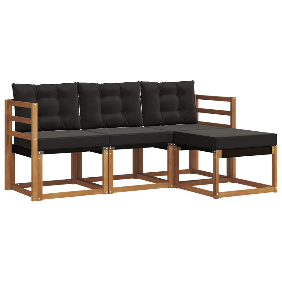 Ensemble de canapés d'extérieur 4 pcs Naturel et Noir - 2