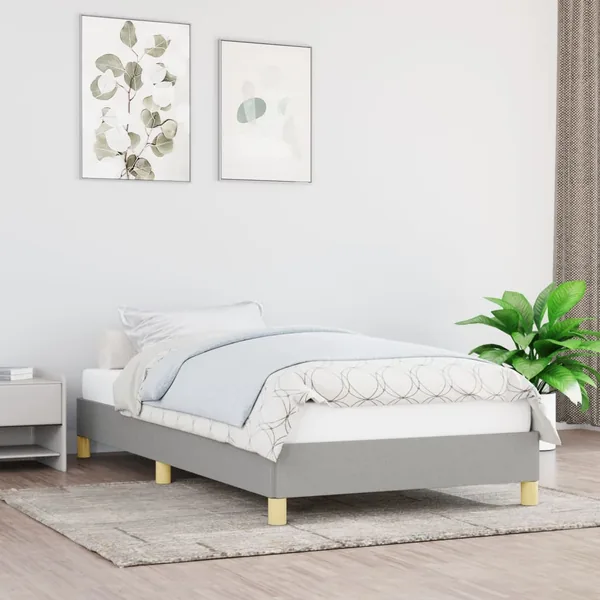 Cadre de lit sans matelas gris clair 100x200 cm tissu