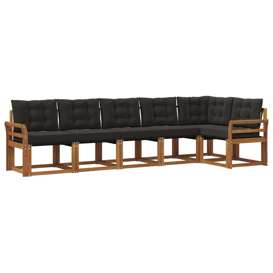Ensemble de canapés d'extérieur 6 pcs Naturel et Noir - 2