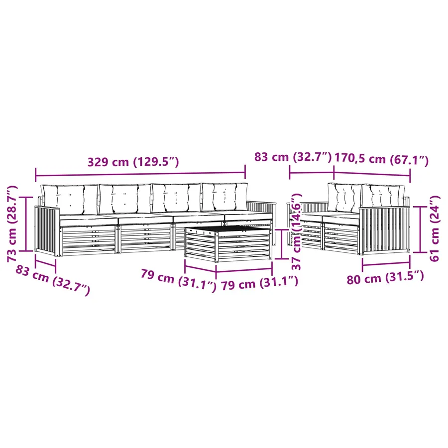 Ensemble de canapés d'extérieur 7 pcs Naturel et Crème - 9
