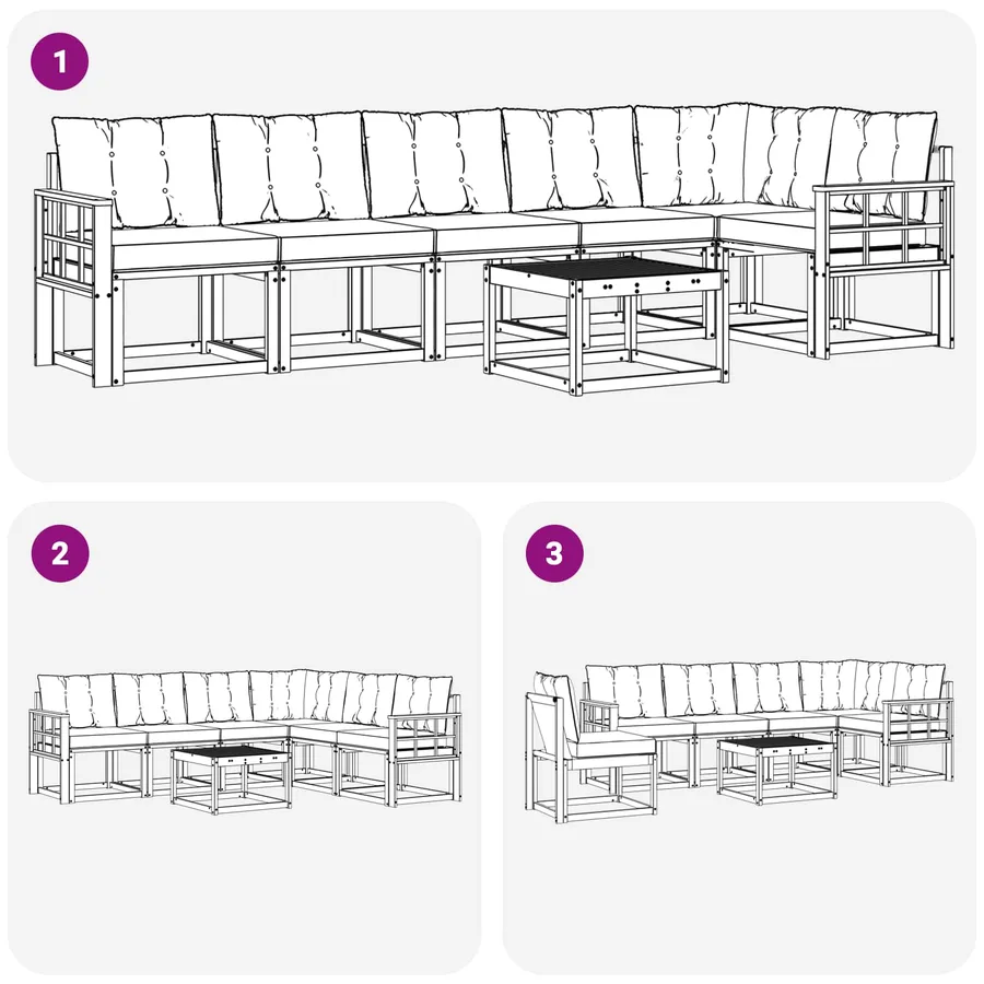 Ensemble de canapés d'extérieur 7 pcs Naturel et Noir - 8