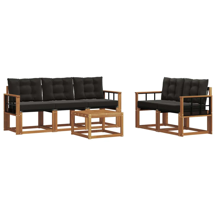 Ensemble de canapés d'extérieur 6 pcs Naturel et Noir - 2