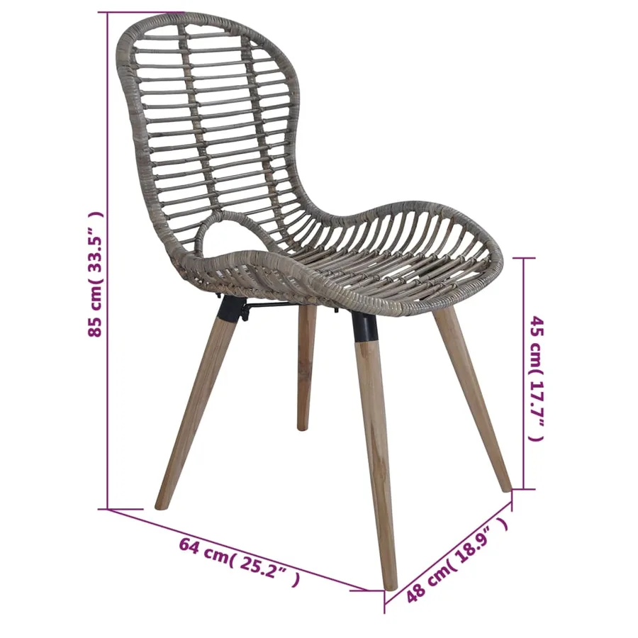 Chaises à manger lot de 4 marron rotin naturel - 7