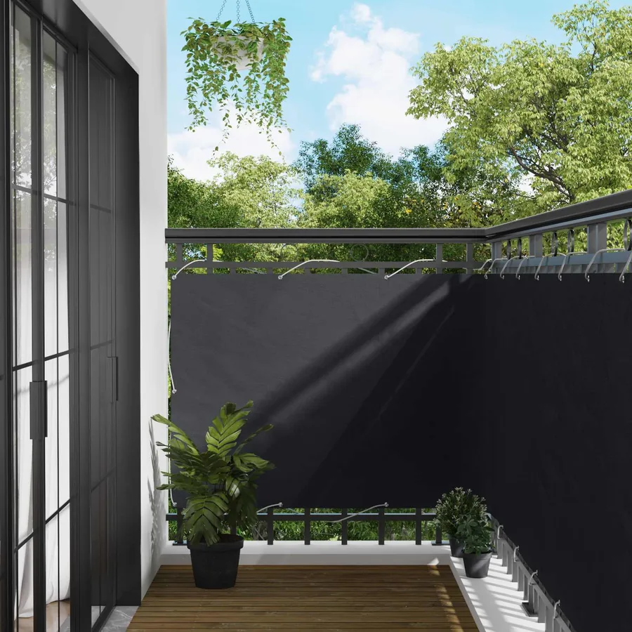 Écran de balcon Noir 110 x 600 cm Tissu Oxford