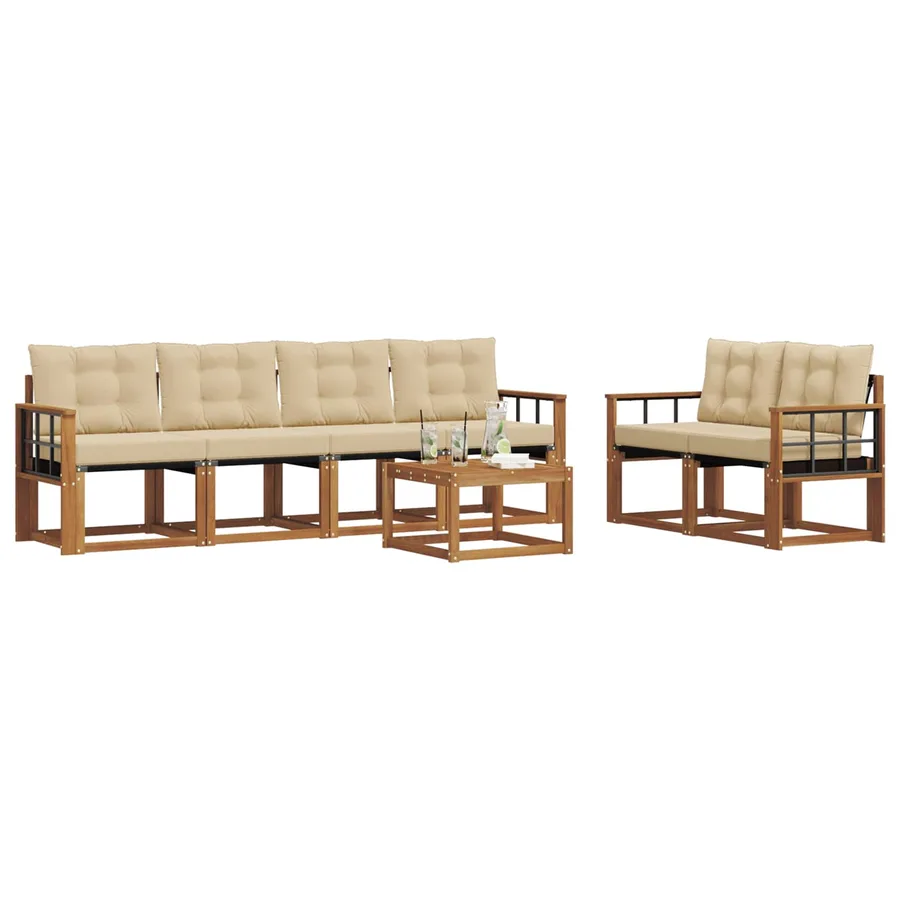 Ensemble de canapés d'extérieur 7 pcs Naturel et Beige - 3