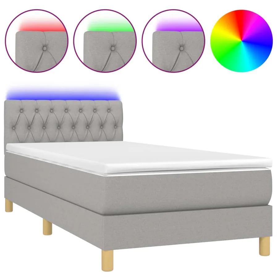 Sommier à lattes de lit matelas LED Gris clair 100x200 cm Tissu - 2