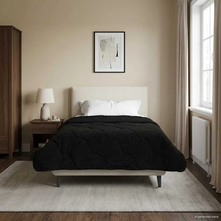 Duvet d'hiver Noir 140 x 220 cm Microfibre et polaire Teddy