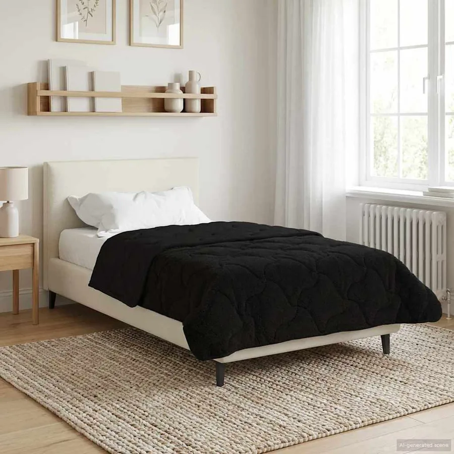 Duvet d'hiver Noir 140 x 220 cm Microfibre et polaire Teddy - 4