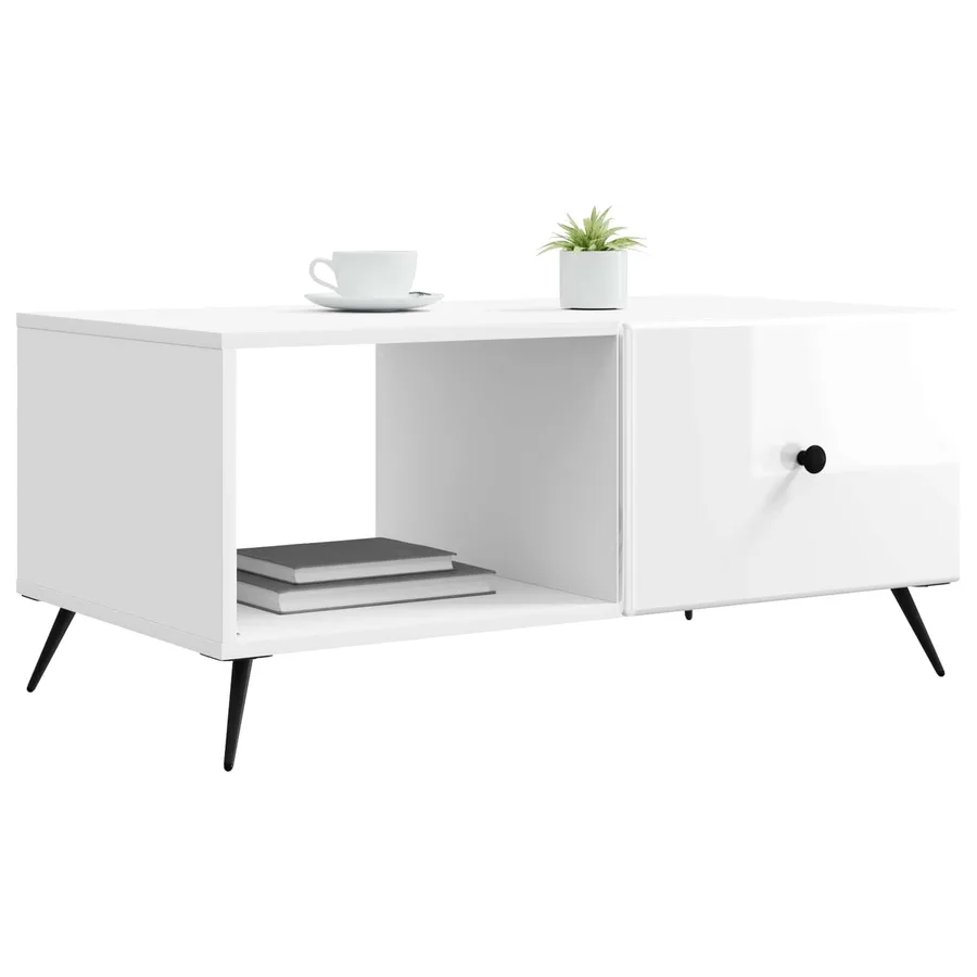 Table basse Blanc brillant 90 x 50 x 40 cm Bois d'ingénierie - 3